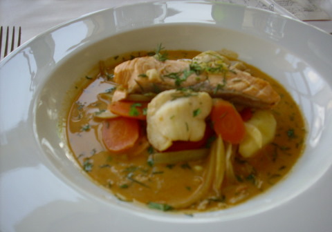Bowl of fish soup, elegant and simple