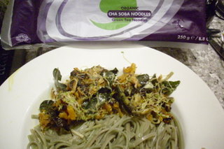 Green tea noodles and tamarind stir fry