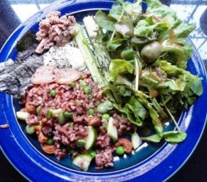 brown rice salad, wasabi mayo and toasted nori