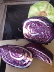 organic purple cabbage sliced in half