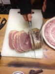 Carving the (pink-coloured) salt beef 