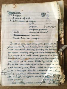 Hand written mayonnaise recipe