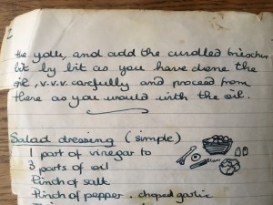 Hand written mayonnaise recipe